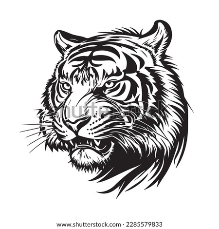 Tiger head on a white background. Vector silhouette svg illustration.