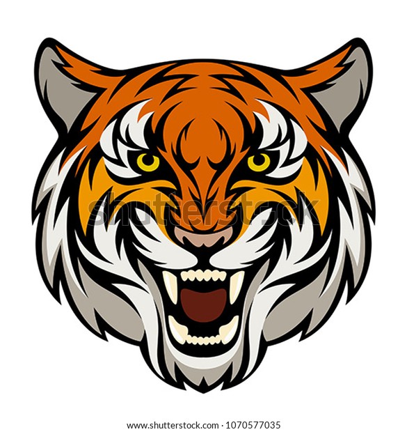 Tiger Head On White Background Stock Vector (Royalty Free) 1070577035 ...