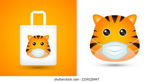 Tiger head on white tote bag