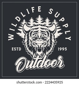 Tiger head outdoor vintage retro logo black and white illustration
