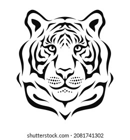 Tiger head in outline. Sketch. Stylized vector illustration for Chinese new year and t-shirt print. Symbol of the Chinese oriental zodiac. The symbol of 2022 year.