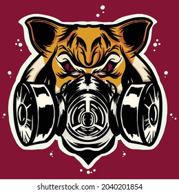 tiger head outline vector illustration with mask