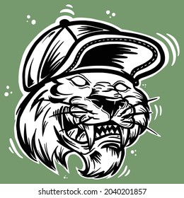 tiger head outline vector illustration with hat cap