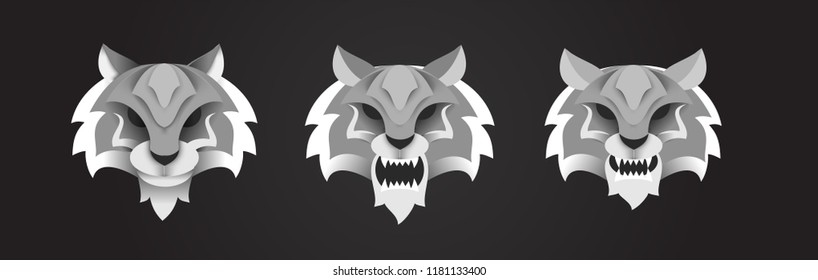 TIGER HEAD paper cut illustration vector