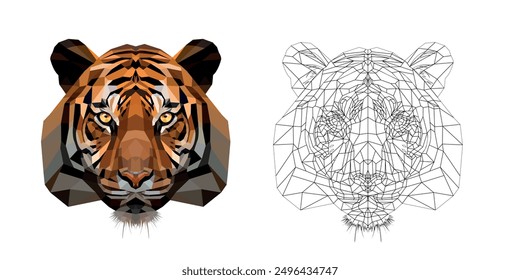 Tigerkopf polygonal einzeln auf weißem Hintergrund