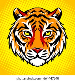 Tiger head pop art retro vector illustration. Comic book style imitation.