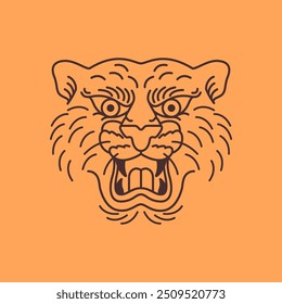 tiger head powerful animal logo design vector line vintage