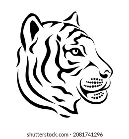 Tiger head in profile. Sketch. Stylized vector illustration in outline for Chinese new year and t-shirt print. Symbol of the Chinese oriental zodiac. The symbol of 2022 year.