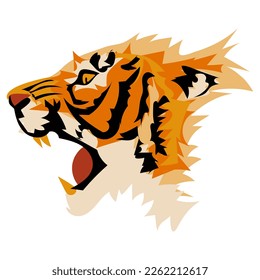 Tiger head profile, vector image isolated on a white background. Abstract illustration, simplified spots in layers. Suitable for printing on banner and flyer