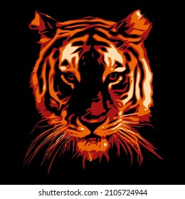 Tiger head realistic vector illustration on black background. 