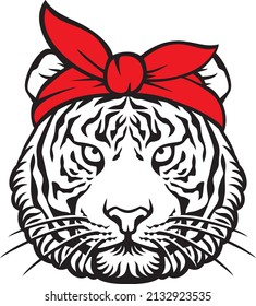 Tiger head with red bandana vector illustration