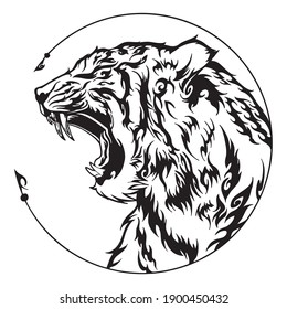 Vector Illustration Depicting a Tiger. Line Silhouette, Black and White,  Color. Stock Illustration - Illustration of roaring, monochrome: 76409599