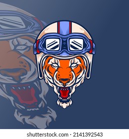 Tiger head roar motorcycle helmet illustration
