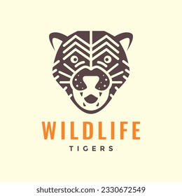 tiger head roar wildlife beast jungle forest minimal vintage hipster logo icon vector illustration