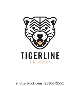 tiger head roar wildlife beast jungle forest lines minimal vintage hipster logo icon vector illustration