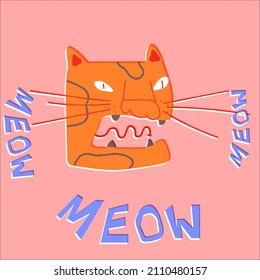 Tiger head roaring colorful vector print for poster or t shirt. Summer funny tiger illustration. Cat iilustration colorful. 