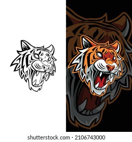 Tiger Head Roaring Mascot Illustration E-Sport Logo This logo is very suitable for teams, communities, groups, sports, basketball, soccer, rugby, and also for clothes, t-shirts, jackets