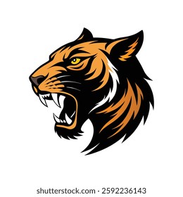 Tiger head in roaring mode with white background, vector