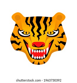 Tiger head roaring. Vector illustration isolated on white.