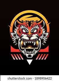 Tiger Head rolls in mouth illustration  Premium Vector