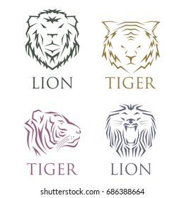 Tiger head royal badge with beautiful animal vector hand drawn lion face illustration.