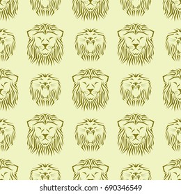Tiger head royal seamless pattern with beautiful animal vector hand drawn lion face illustration.