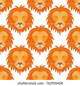 Tiger head royal seamless pattern background with beautiful animal vector hand drawn lion face illustration.