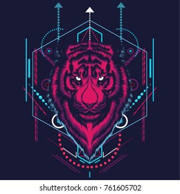 Tiger head in sacred geometric style