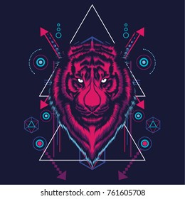 Tiger head in sacred geometric style