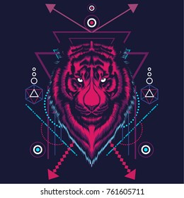 Tiger head in sacred geometric style