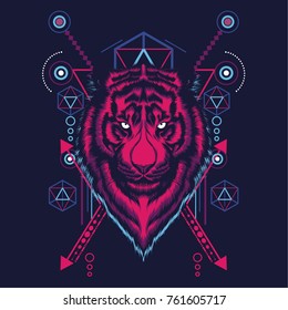 Tiger head in sacred geometric style