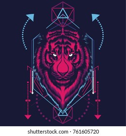Tiger head in sacred geometric style