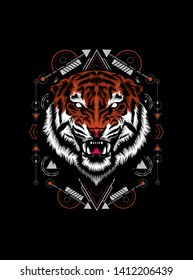 The Tiger head with sacred geometry pattern