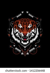 The Tiger head with sacred geometry pattern