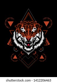 The Tiger head with sacred geometry pattern
