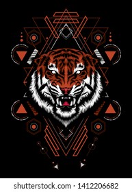 The Tiger head with sacred geometry pattern