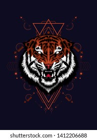 The Tiger head with sacred geometry pattern