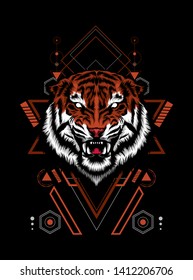 The Tiger head with sacred geometry pattern