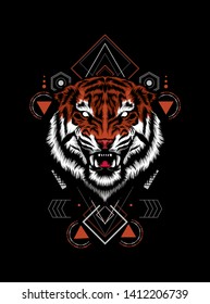 The Tiger head with sacred geometry pattern