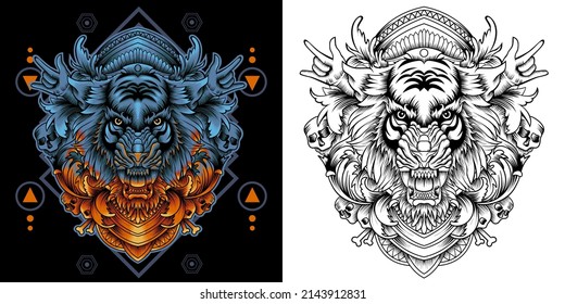 The Tiger head with sacred geometry pattern