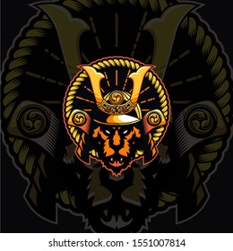 Tiger Head Samurai Mascot Vector Illustration
