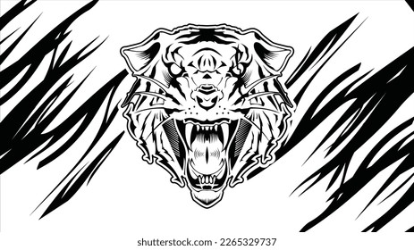 Tiger head with scars on eyes black and white version logo tatoo