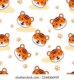 tiger head seamless pattern, cute vector, vector illustration