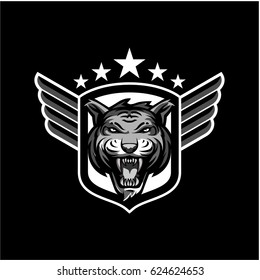 Tiger Head with Shield Emblem vector stock material