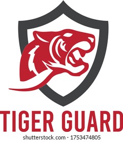 Tiger Head in Shield as Guard, Secure, Protection Vector Logo Template
