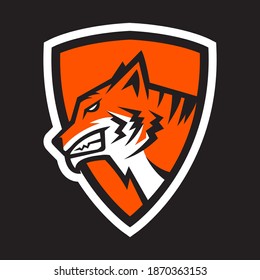 Tiger head with shield  mascot logo design vector.