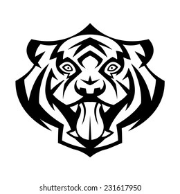 tiger head showing teeth vector suitable for tattoos or logos