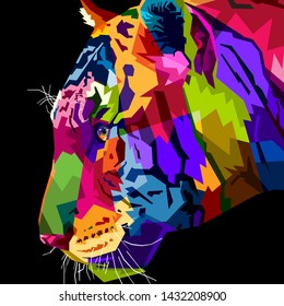 Tiger head from the side with abstract pop art style