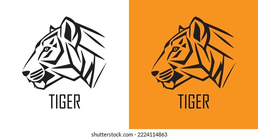 Vector de logotipo geométrico de la vista lateral de la cabeza del tigre. Diseño del tatuaje de la cabeza del tigre. Ilustración de diseño de vectores de tigres