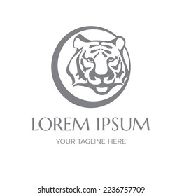 Tiger head silhouette in circle. Modern logo design, sign, emblem, icon on white background.
